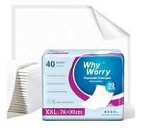 WhyWorry Disposable Incontinence Bed Pads 76 x 90 cm, Bed Wetting Mats for Adults, Underpads, Pee Pads, Mattress Protectors, Waterproof Bed Sheets for Babies & Children, 40 Count