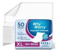 WhyWorry Disposable Incontinence Bed Pads for Adults, 60 x 90 cm, 50 Count