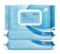 WhyWorry Flushable Wipes for Adults, 20 x 25 cm, Sea Incense, 144 Count | Extra Large Flushable Toilet Wipes, Moist Toilet Tissue, Chamomile & Vitamin E, 100% Plant-Based, Septic & Sewer Safe