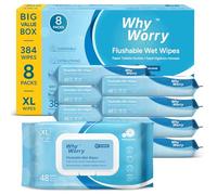 WhyWorry Flushable Wipes for Adults, 20 x 25 cm, Sea Incense, 384 Count