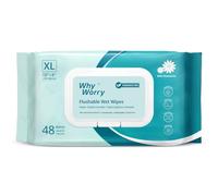 WhyWorry Flushable Wipes for Adults, Extra Large 20x25 cm Flushable Toilet Wipes with Chamomile & Vitamin E, Moist Toilet Tissues Sensitive, 100% Plant-Based, Septic & Sewer Safe, Unscented, 48 Count