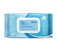 WhyWorry Flushable Wipes for Adults, Extra Large 20x25 cm Flushable Toilet Wipes with Chamomile & Vitamin E, Moist Toilet Tissue Sensitive, 100% Plant-Based, Septic & Sewer Safe, Sea Incense, 48 Count