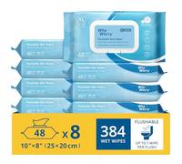 WhyWorry Flushable Wipes for Adults, Extra Large 20x25cm Flushable Toilet Wipe with Chamomile & Vitamin E, Moist Toilet Tissue, 100% Plant-Based, Septic & Sewer Safe, Sea Incense, 384 Count (8 Packs)