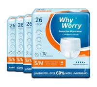 WhyWorry Incontinence Pants for Women and Men, Disposable Adult Pull Ups with Overnight Absorbency, Odor Control, Unisex, Small/Medium, 104 Count (4 Packs of 26)