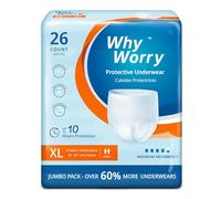 WhyWorry Incontinence Pants for Women and Men, Disposable Adult Pull Ups with Overnight Absorbency, Odor Control, Unisex, XLarge, 26 Count