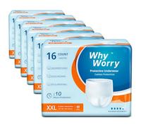 WhyWorry Incontinence Pants for Women and Men, Disposable Adult Pull Ups with Overnight Absorbency, Odor Control, Unisex, XXLarge, 96 Count (6 Packs of 16)
