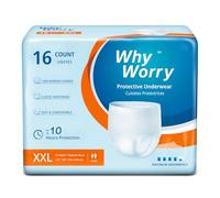 WhyWorry Incontinence Pants for Women and Men, Disposable Adult Pull Ups with Overnight Absorbency, Odor Control, Unisex, XXLarge, 16 Count