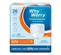 WhyWorry Incontinence Pants for Women and Men, Disposable Adult Pull Ups with Overnight Absorbency, Odor Control, Unisex, Small/Medium, 26 Count