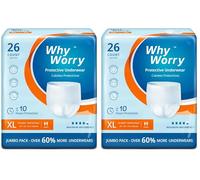 WhyWorry Incontinence Pants for Women and Men, Disposable Adult Pull Ups with Overnight Absorbency, Odor Control, Unisex, XLarge, 26 Count (Pack of 2)