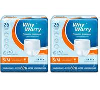 WhyWorry Incontinence Pants for Women and Men, Disposable Adult Pull Ups with Overnight Absorbency, Odor Control, Unisex, Small/Medium, 26 Count (Pack of 2)