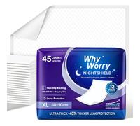 WhyWorry NightShield Disposable Incontinence Bed Pads, 60 x 90 cm Bed Wetting Mats for Adults with Non Slip Grip, Underpads, Pee Pads, Mattress Protectors, Waterproof Sheets, Odor Control, 45 Count