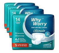 WhyWorry Ultimate Adult Nappies for Men & Women, Disposable Adult Diapers for Incontinence with Ultimate Absorbency, Incontinence Slip for Overnight Protection, Unisex, Odor Control, Small, 56 Count