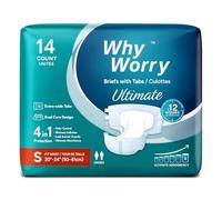 WhyWorry Ultimate Adult Nappies for Men & Women, Disposable Adult Diapers for Incontinence with Ultimate Absorbency, Incontinence Slip for Overnight Protection, Unisex, Odor Control, Small, 14 Count