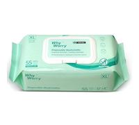 WhyWorry Wet Wipes for Adults, Extra Large, 20 x 30 cm, Unscented, 55 Count