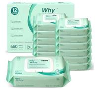 WhyWorry Wet Wipes for Adults, Extra Large, 20x30 cm, Unscented, 660 Count