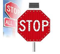 WHYYDSS 24/32" Blinking Solar Powered Stop Sign, LED Solar Stop Sign, Red Aluminum Octagon Road Warning Traffic Street Signs with Engineer Grade Reflective Film, Windproof & Waterproof 80cm(32in)