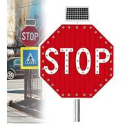 WHYYDSS 24/32'' LED Stop Sign, Solar Powered LED Flashing Stop Sign, Blinking Solar Powered Stop Sign, Octagon Road Traffic Signs, Engineering Grade Reflective Film 80cm(32in)