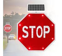 WHYYDSS 24/32" Solar Power Stop Flashing Traffic Signs for Lighted Illumanated Led Light Traffic Road Signs, Heavy Duty, Rust-proof Metal Frame, IP65 Waterproof 80cm(32in)