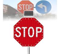 WHYYDSS 24" 32" Solar Powered Stop Sign with LED Lights, Flashing LED Traffic Road Warning Sign with Engineer Grade Reflective Film, Easy Install, Windproof & Waterproof 80cm(32in)