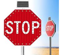 WHYYDSS Solar LED 24" 32" Stop Sign, Solar Powered LED Blinking Stop Signs, Solar Powered Reflective Flashing Stop Signs, Traffic Road Warning Sign, IP65 Waterproof 60cm(24in)