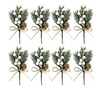 Whyzsjnclg 8 Pcs Artificial Christmas Tree Picks, White Berry Stems Pine Branches Holly Spray Christmas Berries Pine Cones Holly Picks Stems for Xmas Tree Wreath Décor