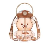Whyzsjnclg Cute Water Bottle, Kawaii Water Bottle with Straw and Strap, 1L Cute Bear Bottles Portable Leakproof BPA-free Plastic Drinking Cups for Kids Girls Women Sports for Daily Use