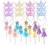 Whyzsjnclg Fairy Decor, 24Pcs Fairy Birthday Party Decorations, 12 Shiny Star Wand with Ribbon, 12 Elastic for Little Girls