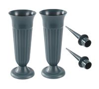 Whyzsjnclg Grave Flower Pots, 2PCS Plastic Memorial Vases with Spike and Base, Detachable Grave Flower Holders, Dark Green, Classic Style, Solid Finish, Cemetery and Outdoor Use