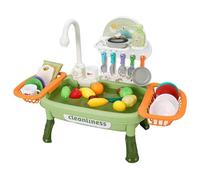 Whyzsjnclg Kids Play Sink, Play Sink with Running Water 34Pcs/Set Comprehensive Toddler with Rotary Faucet, Realistic Vegetables/Bowls & etc, Battery Powered Water Table for Pretend, Green