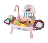 Whyzsjnclg Kids Play Sink, Play Sink with Running Water 34Pcs/Set Comprehensive Toddler with Rotary Faucet, Realistic Vegetables/Bowls & etc, Battery Powered Water Table for Pretend, Style 1