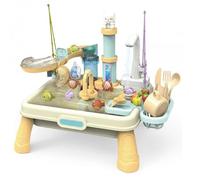 Whyzsjnclg Kids Water Table, Water Play Table with Electric Play Sink & Fishing Game for Toddlers 1-3, Pretend Kitchen Sink with Accessories, Beige, With Running