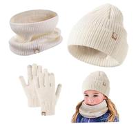 Whyzsjnclg Kids Winter Hat Gloves Scarf Set, Fleece-lined Kids Winter Hat Thermal Touch Screen Kids Winter Gloves for Outdoor, Style1