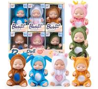 Whyzsjnclg Mini Baby Dolls, 6PCS Baby Doll Set 4x2 Inch Simulation Cute Poseable Realistic Doll with Cute Animal Clothes Mini Dolls Educational Toys Kids Christmas Birthday Gifts