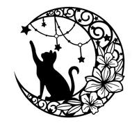 Whyzsjnclg Moon Wall Art, Cat on the Moon Catch Star Metal Wall Art Modern Black Metal Decor Rustic Hollow Out Sculpture for Bedroom Office Decorations