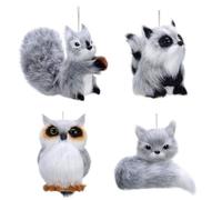 Whyzsjnclg Plush Animal Ornament Set Faux Fur Squirrel Owl Raccoon Doll Christmas Decor 4PCS plush animal ornament set