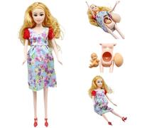 Whyzsjnclg Pregnant Doll, 11.8" Pregnant Mother Toy with Baby Doll Creative Rubber With A Baby In Her Tummy for Kids