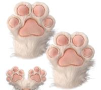 Whyzsjnclg Therian Paws, Cat Paw 1 Pair Full Hand 10in Therian Paws Cute Embroidered White Furry Realistic Decorative for Kids, Adults, Cosplay, Stage