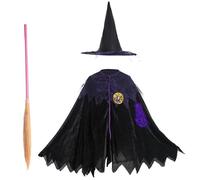 Whyzsjnclg Witch Costume, Halloween Costumes for Kids Witch Cloak with Broom & Hat Cute Toddler Costume for Cosplay Favors Party