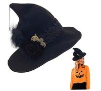 Whyzsjnclg Wizard Hat, Witch Hat Felt Wool Witch Adult with Black Rose Knitted Cap for Wizard Costume, Cosplay, for Costume, Cosplay, Halloween Party and Ghost Festival