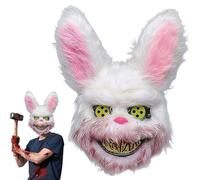 WHZHSTAR Plush Bunny Mask | Halloween Mask Horror Rabbit Mask: Deceptively Real Plush Rabbit Mask with Shock Effect - Your Bloody Rabbit Mask for Adults & Children at Carnival & Halloween