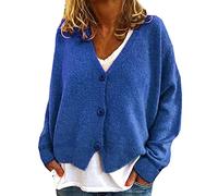 WHZXYDN and Winter Fashion Casual Loose Sweater Knitted Cardigan Blue