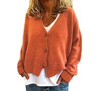 WHZXYDN and Winter Fashion Casual Loose Sweater Knitted Cardigan Orange