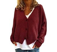 WHZXYDN and Winter Fashion Casual Loose Sweater Knitted Cardigan Red Wine