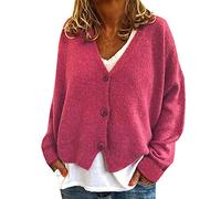 WHZXYDN and Winter Fashion Casual Loose Sweater Knitted Cardigan Rose Red