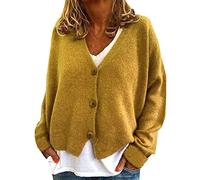 WHZXYDN and Winter Fashion Casual Loose Sweater Knitted Cardigan Yellow