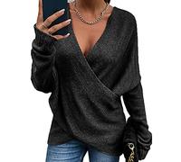 WHZXYDN Autumn and Winter New Cross-Over Loose-Wear Women's Knitted Sweater Black
