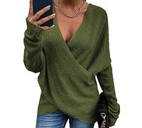 WHZXYDN Autumn and Winter New Cross-Over Loose-Wear Women's Knitted Sweater Green