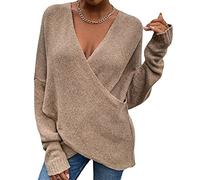 WHZXYDN Autumn and Winter New Cross-Over Loose-Wear Women's Knitted Sweater Khaki