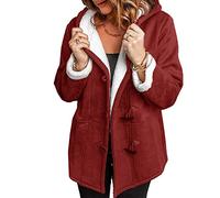 WHZXYDN Autumn and Winter Women's Mid-Length Windbreaker Coat Jacket Warm Top Wine Red