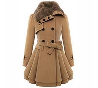 WHZXYDN New Women's Slim Long Woolen Coat Double-Breasted Woolen Coat Trench Coat Women Beige